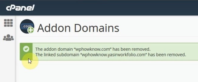 Domain has been removed as addon domain