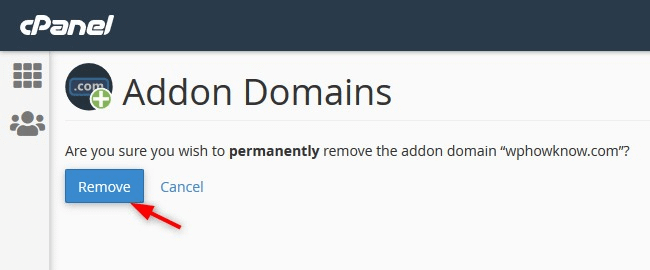 Remove domain as addon domain confirmation