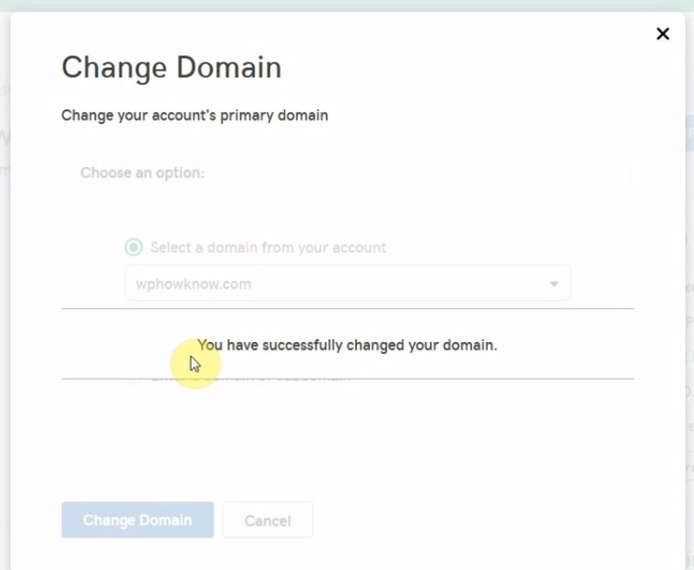 Primary domain successfully changed