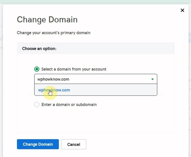 Select new primary domain
