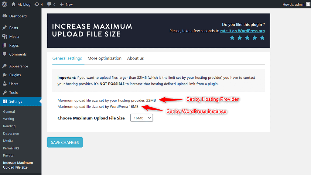 Max upload file size limits set by your web hosting provider and WordPress