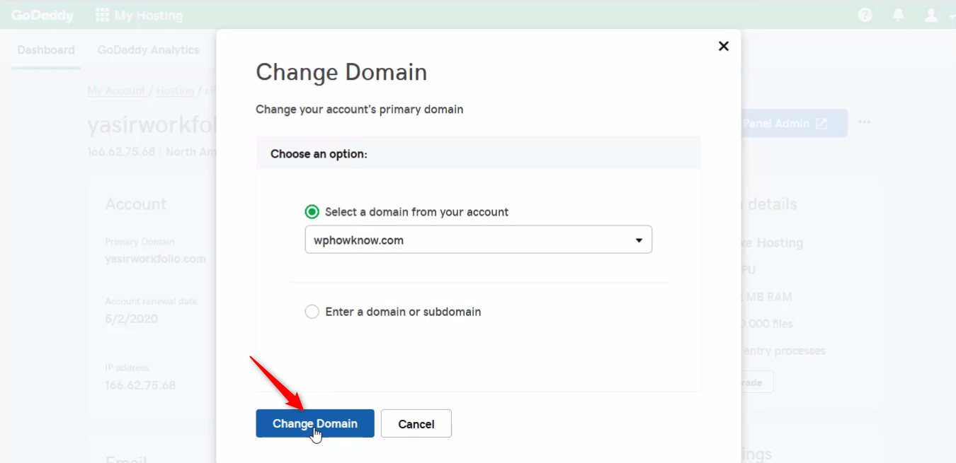 How to change primary domain step 7