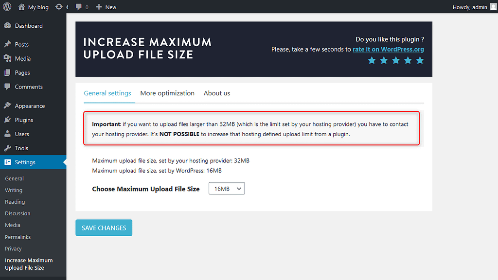 Cannot increase pre-defined upload limit set by your web hosting