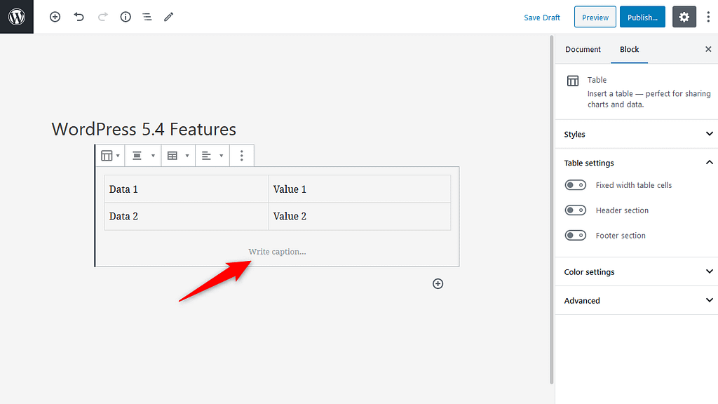 Option to Add Caption below the Table Block in WordPress 5.4 Update