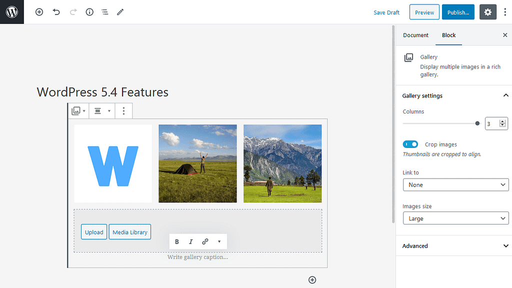 Select Size for all Gallery Images Feature in WordPress 5.4