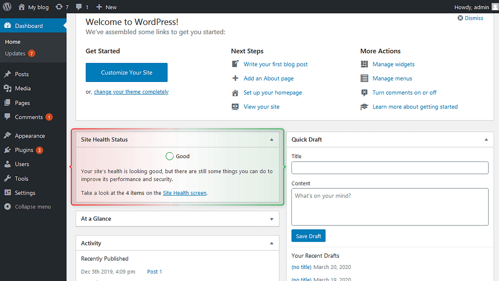 Site Health Widget In WordPress 5.4 update